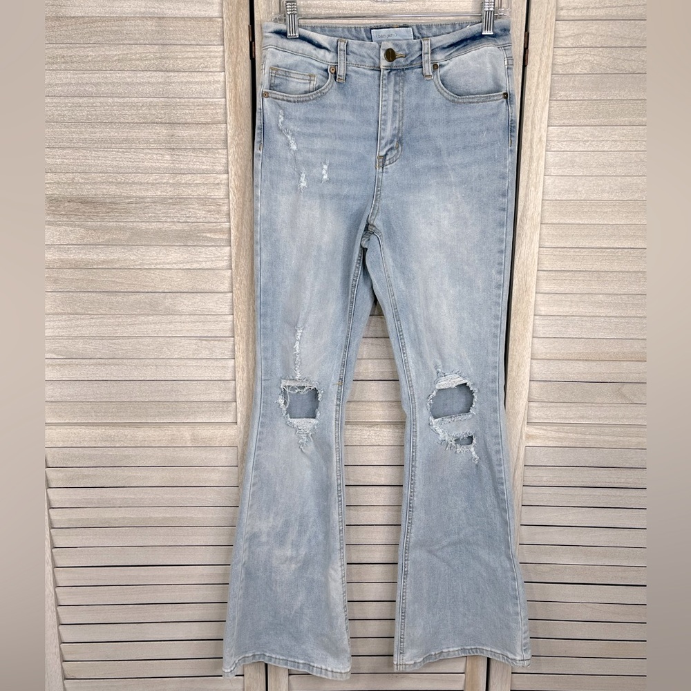 BAN.JARA Distressed/Ripped Flare Leg Light Wash Jeans-7